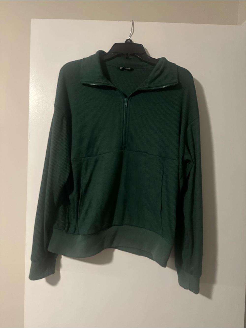 Women's Size M Dark Green PrettyGarden Quarter-Zip Ribbed Pullover Sweater